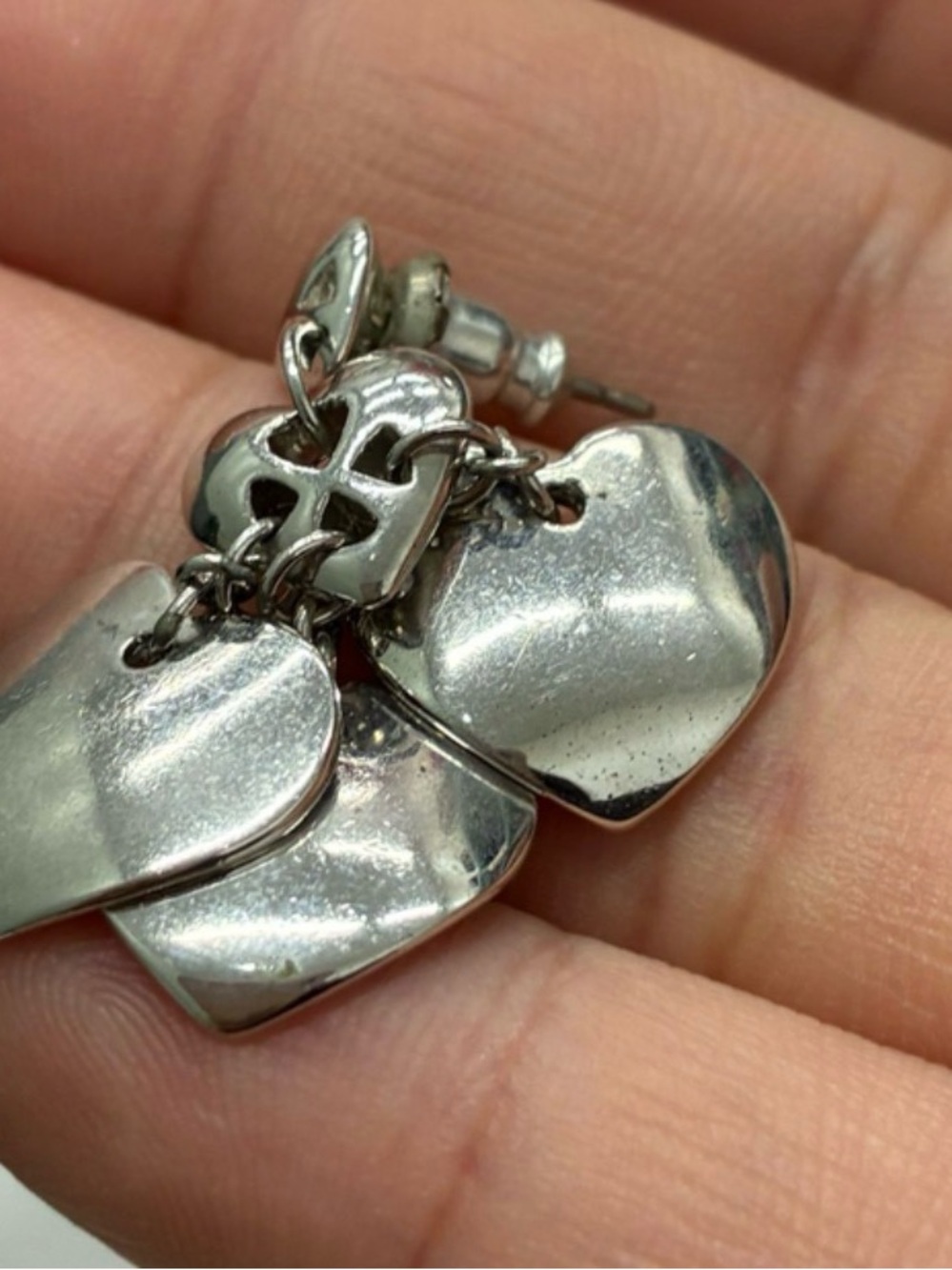 Dior Silver Heart Charm Cluster Drop Earrings - Picture 6 of 8